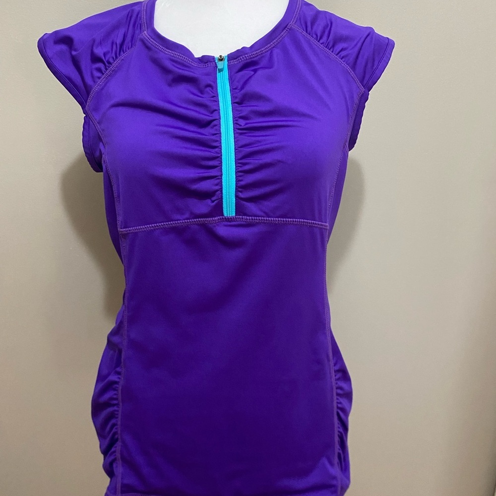 Athleta Purple Ruched Cap Sleeve Tank Top
